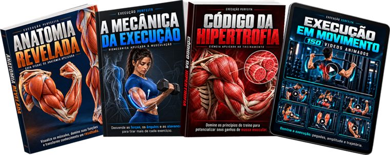 Os quatro materiais estratégicos: Anatomia Revelada, A Mecânica da Execução, Código da Hipertrofia e Execução em Movimento
